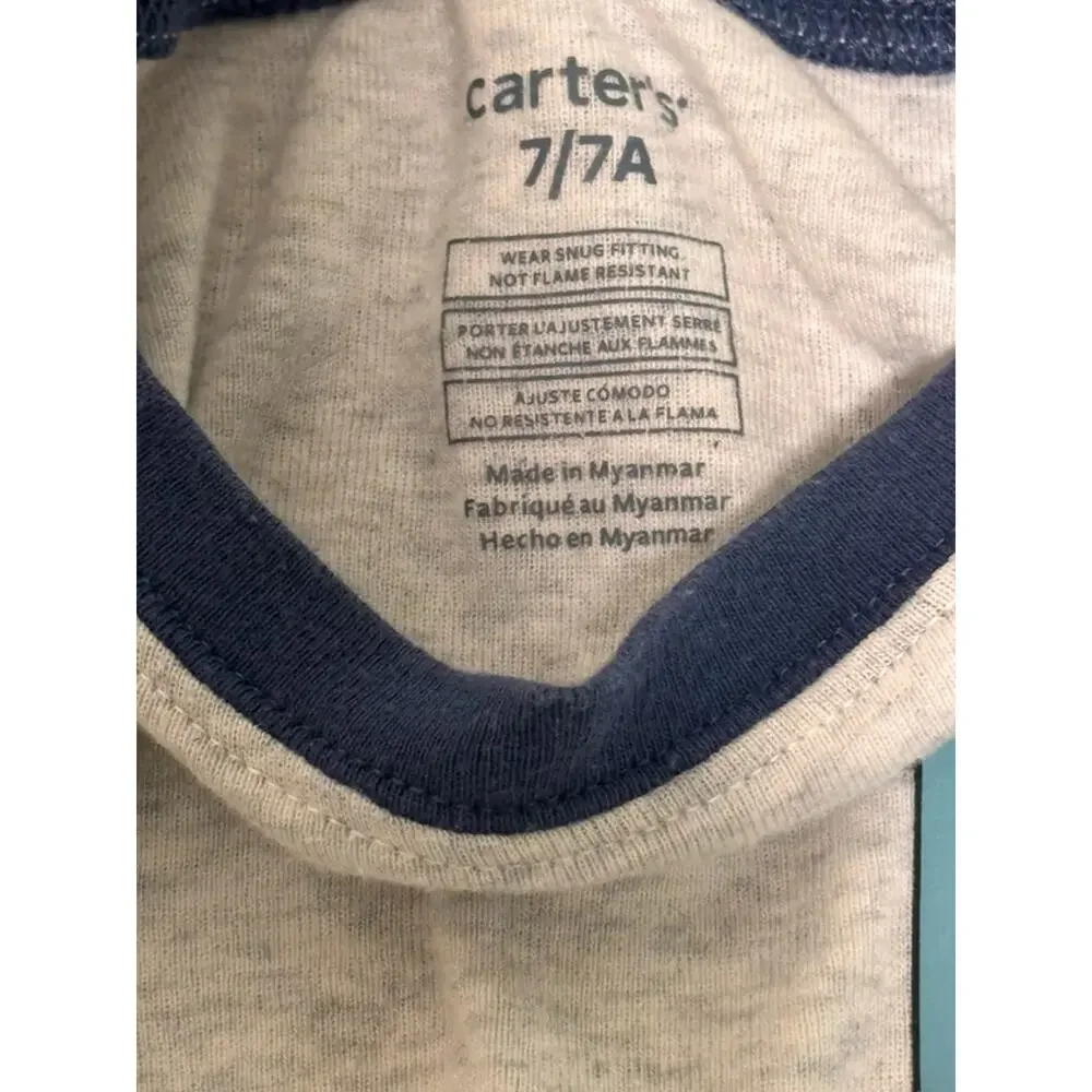 Carter's Boys Pizza Pajama set Snug Fit Long Sleeve Pants Gray/Blue 7 7A